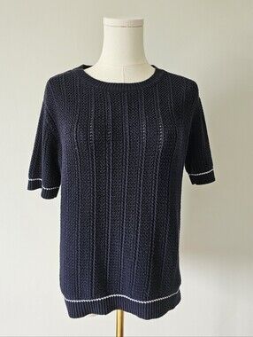 Joe Fresh M Navy Short-Sleeve Knit with White Trim 100% cotton